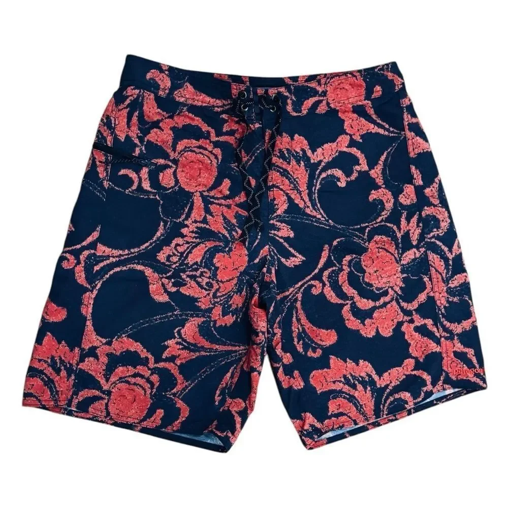 Patagonia Wavefarer Blue & Red Quick Drying Drawstring Board Shorts. Size 34.